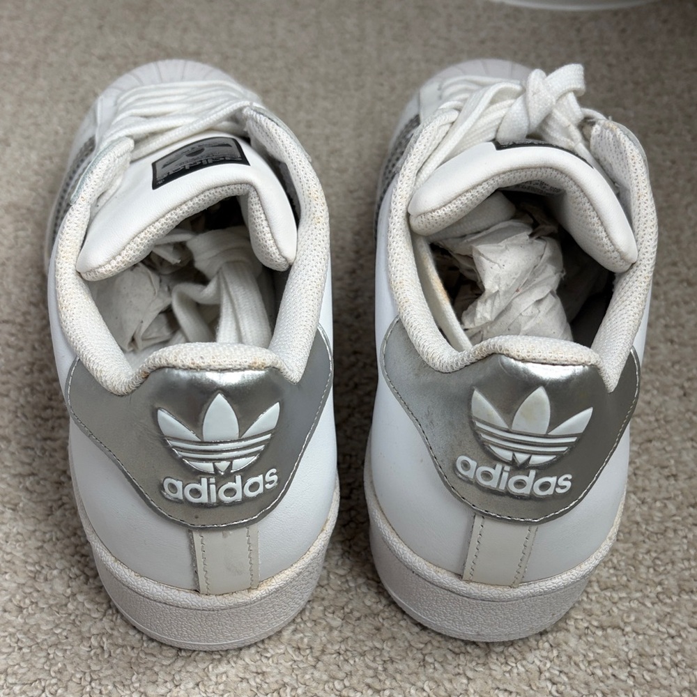 Adidas White and Silver Superstar Sneakers - Picture 13 of 15